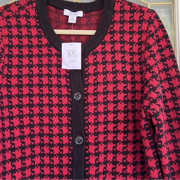 NWT Tog Shop Red Black Houndstooth Button Cardigan Sweater Women XL Career - Picture 3 of 5